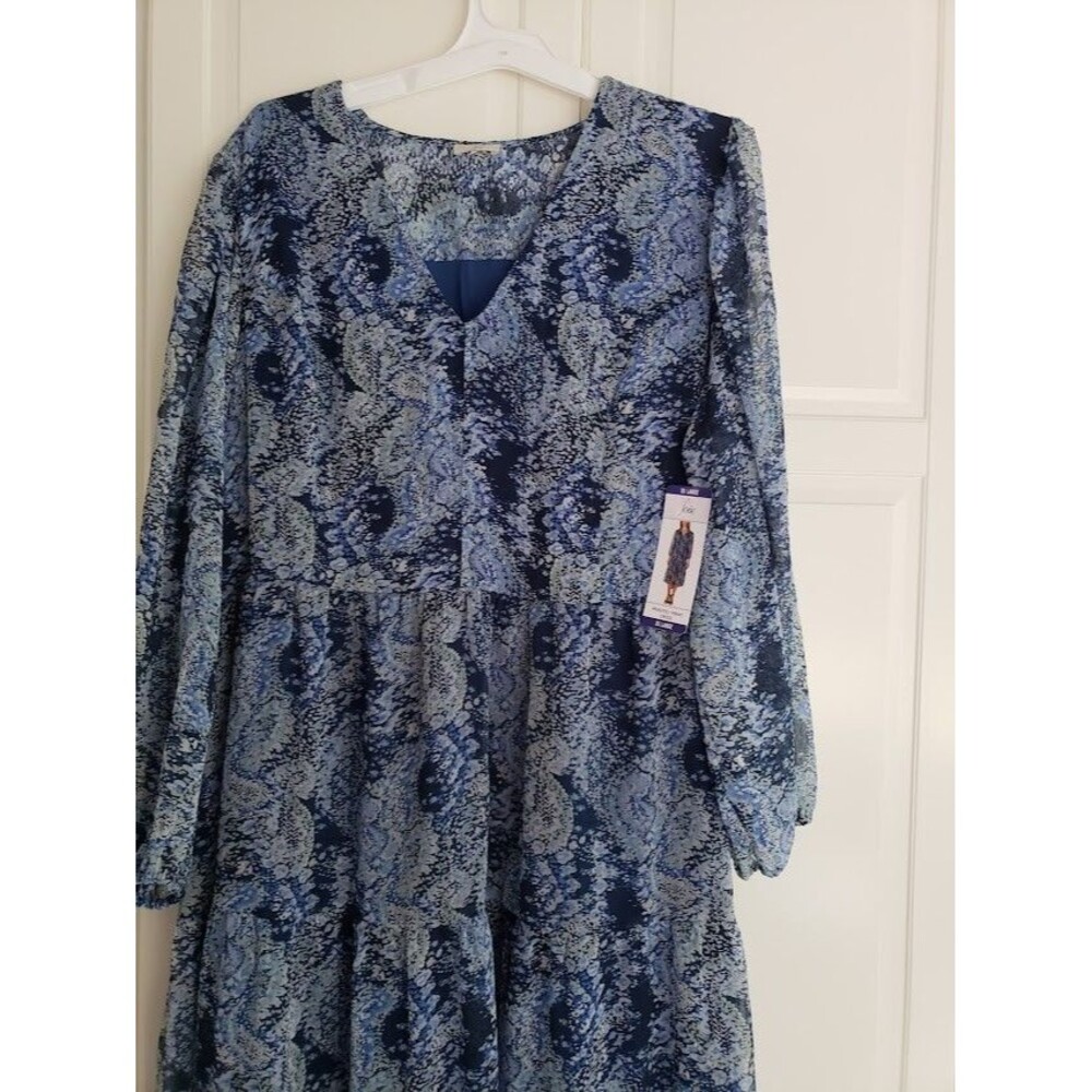 Joie Blue Printed Chiffon Balloon Sleeve Midi Dress Size XXL - NEW - Picture 6 of 9